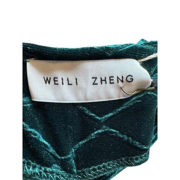 Weili Zheng NEW Embossed Velvet Straight leg Pants Green XS Zipper Ankles $350 - Picture 5 of 8
